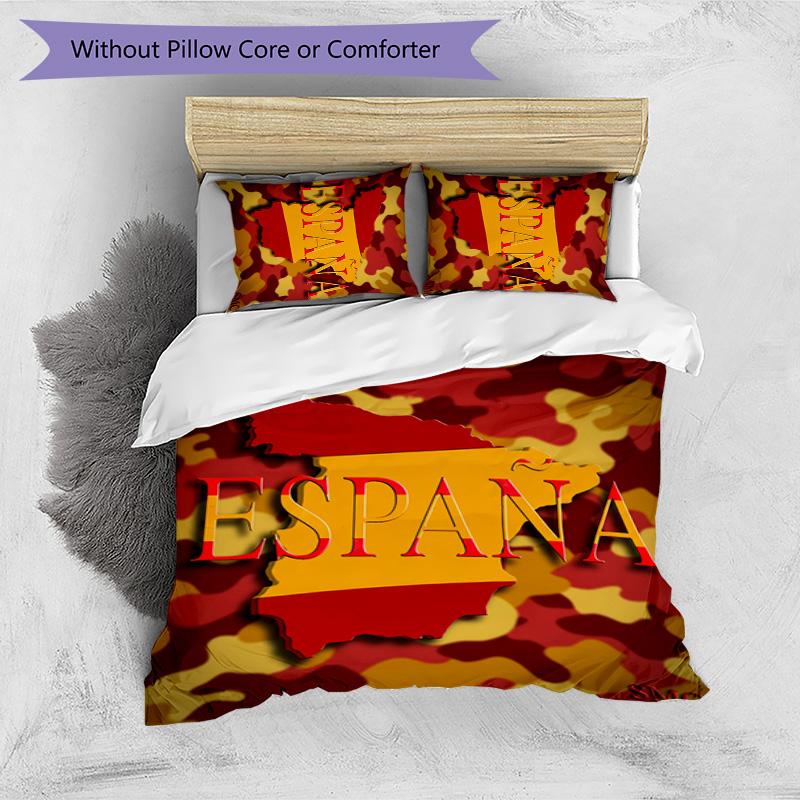 Spain Football Printed Bedding 3 Piece Set Cozy Breathable Bed Cover Set As Housewarming Holiday Gift