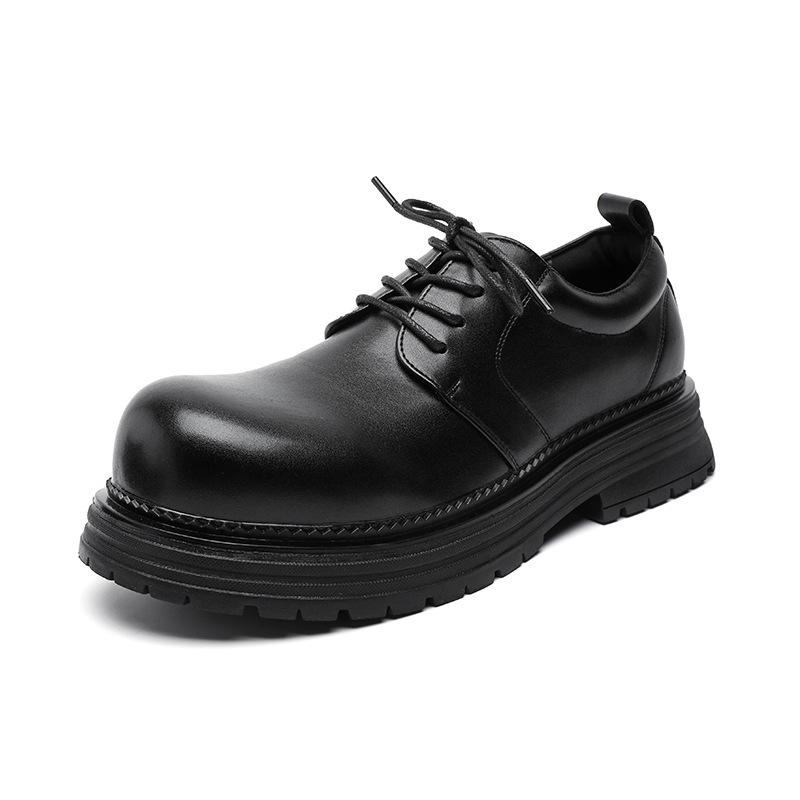 

Кроссовки на шнуровке, нишевая обувь для улицы, с большой головкой, мужские туфли дерби, с толстой подошвой, увеличивающей рост, для поездок на работу, с круглой головкой 2232-R 38 чёрный