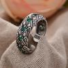 Hand Jewellery Accessories Retro Snake Scales Green Crystal Thai Silver Man Ring Birthday Gifts No Fade