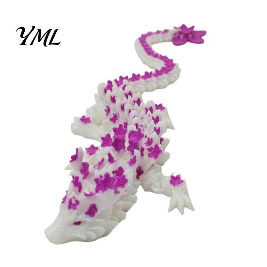 Mythical Creature Desk Decoration Cherry Blossom Dragon Figurine with Movable Joints, 3D Printed Fidget Toy Flower Toy, Articulated Model Decor Animal