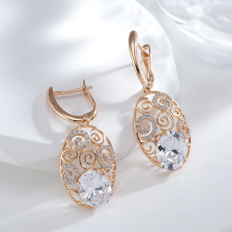 Kienl   Rose Gold Color Crystal Flower Long Earring For Women Glossy Big Natural Zircon Drop Earring Trend Daily Jewelry