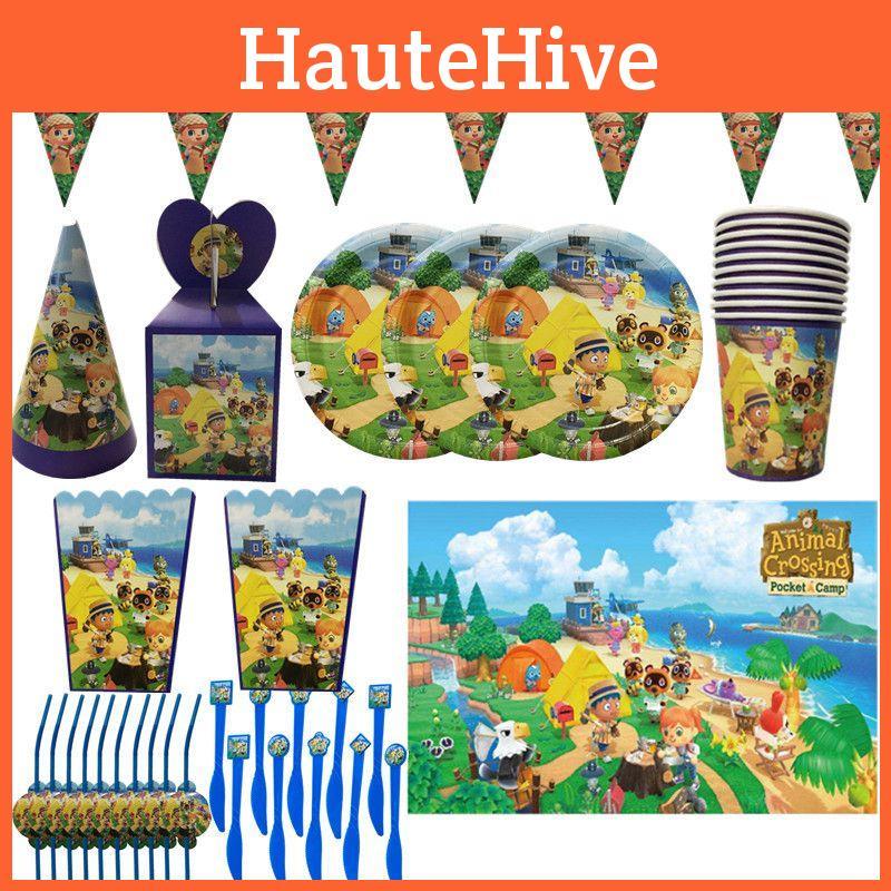 Birthday Crossing Animal Party Supplies Kids Decor Plate Tablecloth Hat Banner