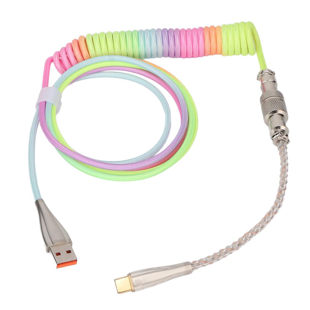 Gaming Keyboard Cable Gradient Color RGB Luminous Custom Mechanical Keyboard Retractable USB C Coiled Spring Cable Type