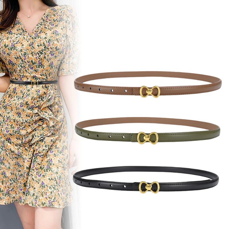 New Genuine Leather Thin Belt Women's Decorative Dress Jeans Fashionable and Versatile Thin Belt Retro Style Trousers