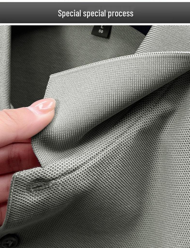 New Pure Cotton Men's High-End Polo Shirt - Short Sleeve, Lapel, Solid Color, Casual Summer T-Shirt