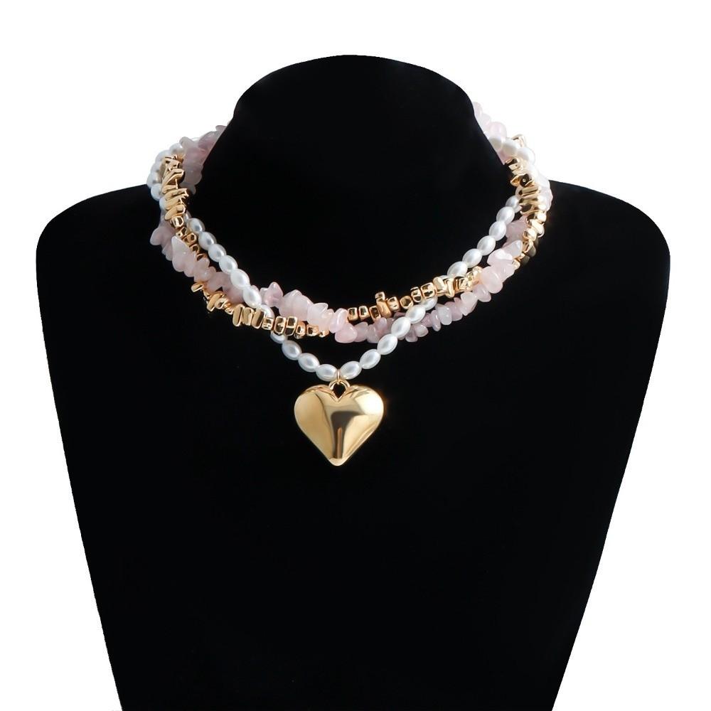 Pink Gold Gold Plated Pendant Necklace Three-Layer Clavicle Chain Birthday Party