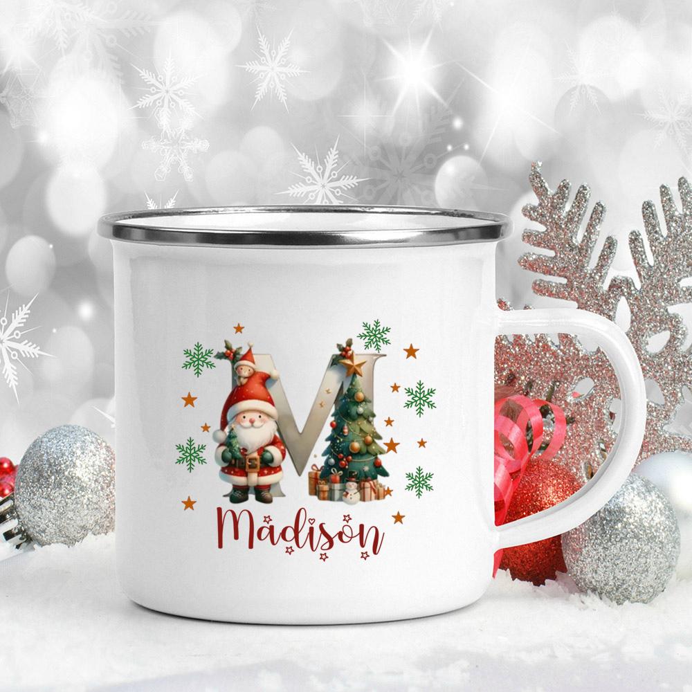 Personalisierte Weihnachten mit Namen Tasse Heiße Schokolade Schokoladen Tasse Getränke Saft Tasse Weihnachtsdekor weiße Emaille Tassen Weihnachten Geschenk
