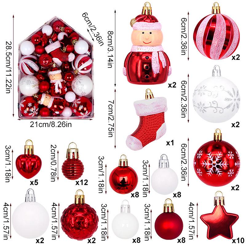 72PCS Irregular Shaped Painted Christmas Ball Ornaments for Tree Decoration