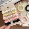 Small Intestine Hair Band Satin Fabric Pearl Headband Daily Hair Rope Tie Hair Rubber Band