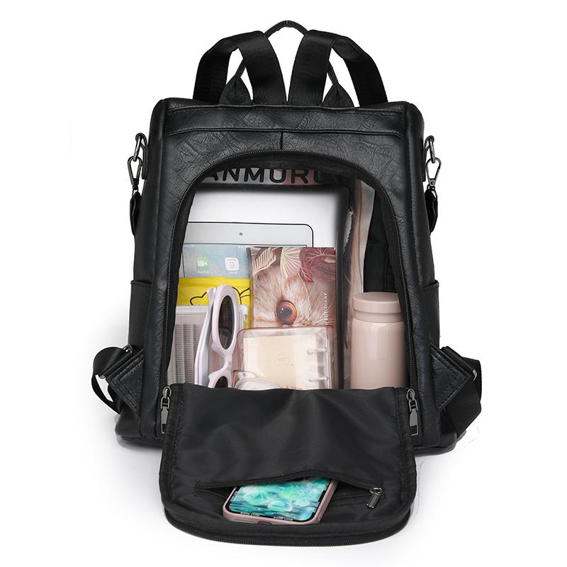 Large Capacity Travel Bag Women's Soft Leather Backpack Retro Commuter Backpack