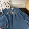 Herbst Mädchen Jeans Bestickt Langarm Kleid Mädchen Freizeitkleid