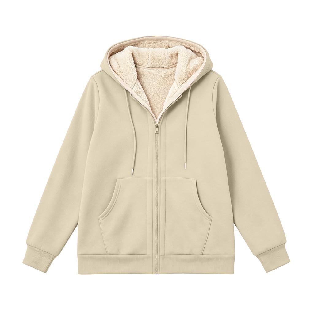 Damen Langarm Reißverschluss Kapuzenjacke mit Taschen für Freizeitkleidung