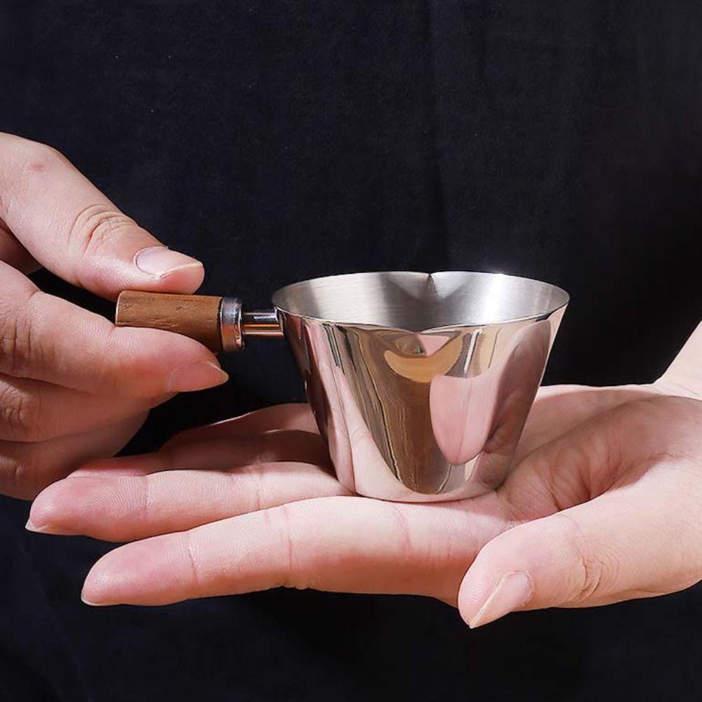 

Stainless Steel Espresso Measuring Dosing Cup Wood Handle Pouring Cup Coffee Measuring Cup Kitchen