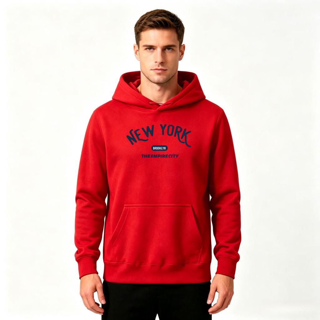 Men New York Brooklyn Print Pullover Hoodie Casual Long Sleeve The Empire City Graphic Hooded Sweatshirt for Daily Wear