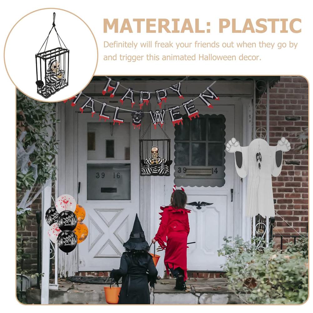 Halloween Scary Screaming Animated Skeleton Cage Prisoner with Light Up Eyes Haunted House Props