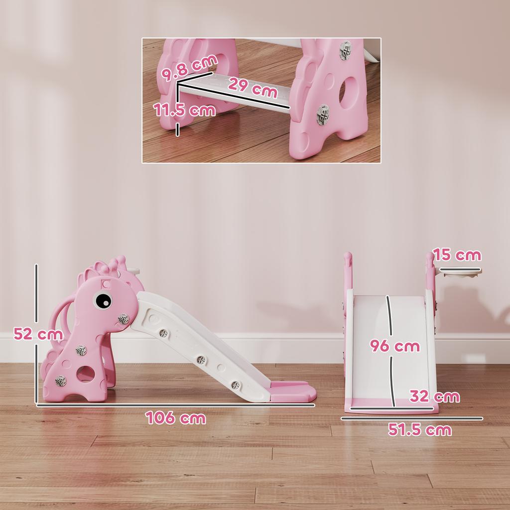 3 In 1 Kids Slide With Climber Basketball Hoop And Ball Giraffe Shape Climber Slide For Indoor Kids Age 1 3 Pink