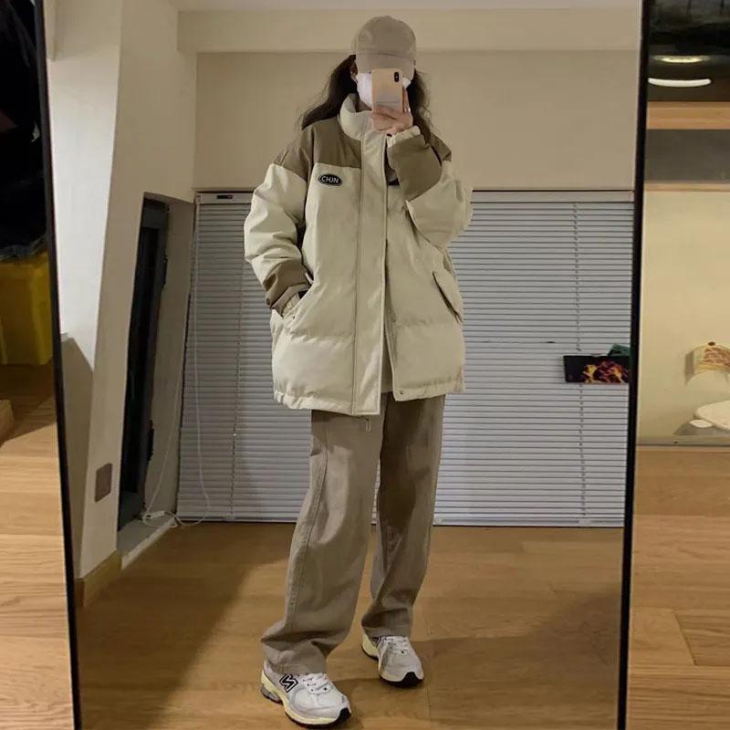 Herbst Winter Daunen Baumwolljacke Mantel Damen Stehkragen Parkas Locker Verdickend Studentinnen Koreanische Oberbekleidung