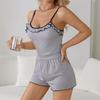 Yousheng 2 Pcs/Set Women Summer Pajamas Suit Ruffle Patchwork Sleeveless Backless Cop Top High Waist Mini Shorts Daily Nightie Slim Fit Sleepwear