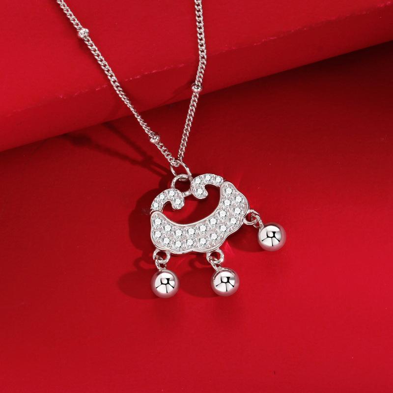 Full Diamond Safety Lock Necklace Female Guochao New Chinese Niche Personality Versatile Bell Necklace Gift Female Quality