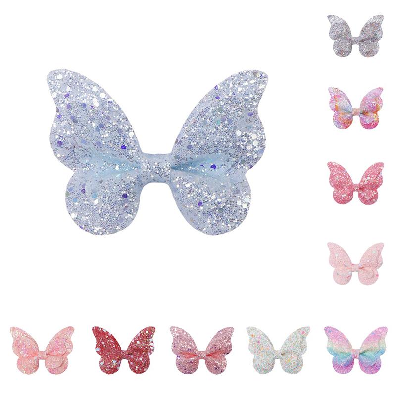 

10Pcs/Set Gradient Color Butterfly Bows Hair Clips Women Girls Glitter Leather Hairpins Barrettes Headwear Kids Hair Acesssories