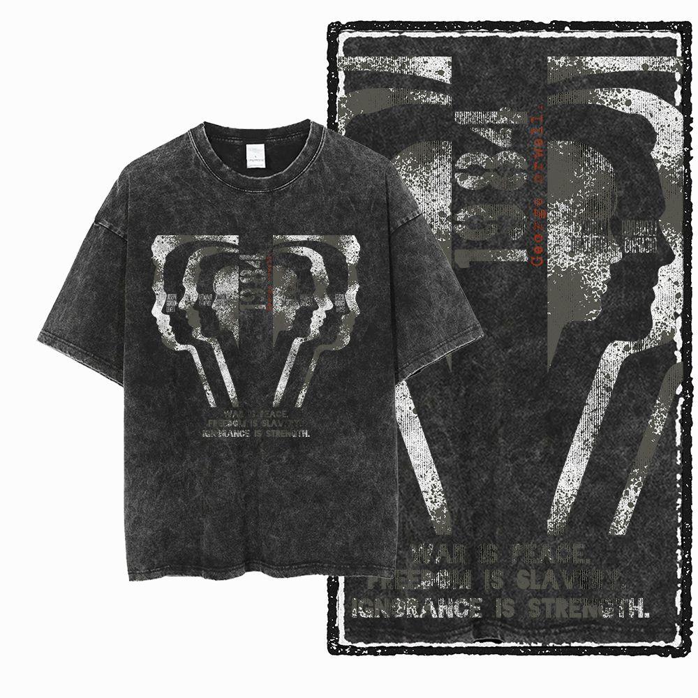 G02 Exclusive 100% Cotton Big Size 1984 Graphic Men T-shirt | Acid Washed  Streetwear Cool Vintage O-neck Men's Tee Tshirt