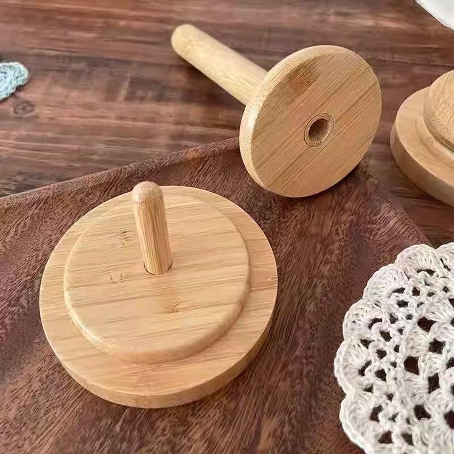 Bamboo And Wood Yarn Stand Yarn Spool Home Braided Yarn Spool Storage Stand Table Top Rotary Ball Wooden Winder