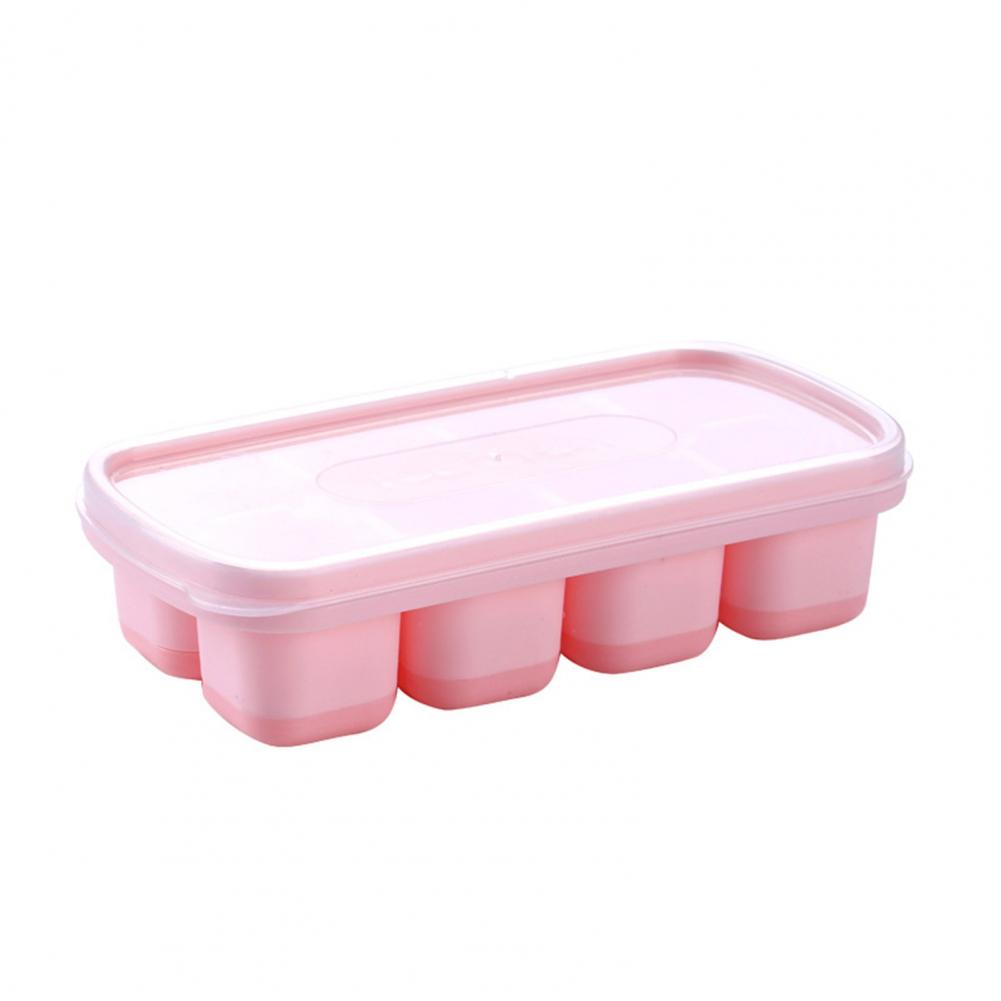 Ice Tray Mold Silicone Soft Bottom With Cover To Press Out The Ice Cube Mold Household Square  Reusable 8 Ice Blocks Ice Cube Pink
