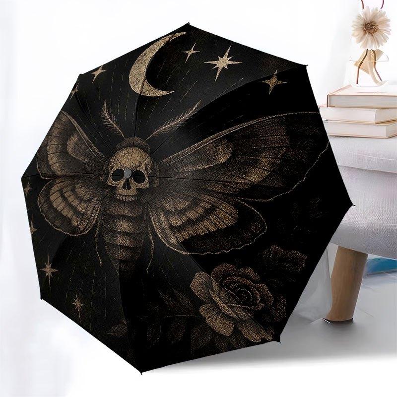 Bohemian Moonlit Moth Wall Decal - Celestial Boho Decor Sticker Umbrella, Portable 3-Fold Compact Umbrella for Men & Women R147