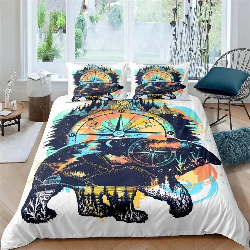 Duvet Cover Compass and Wind Rose Nautical Theme Voyage Words Decorative Bedding Blue White Room Decoration for Women Men Gifts