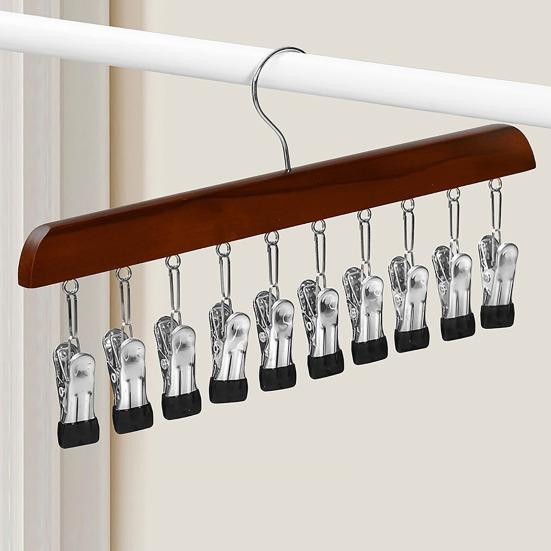Closet Organizer Leggings Hanger with 10 or 12 Clips Space Saving Pants Hanger No Trace Metal Clips for Yoga Pants Jeans Skirts T-Shirts