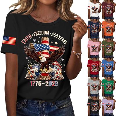 Women's Fashion Casual Printed Short Sleeve Round Neck Pullover Tops