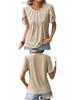 2026 Women's Summer Solid Color Pleated T-Shirt with Lace Short Sleeves