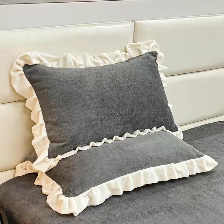 Soft Flannel Pillowcase Cover With Pleated Ruffles Winter Milk Wool Pillowcases For Bed  Thick Pillow Cases with Zipper 48x74cm