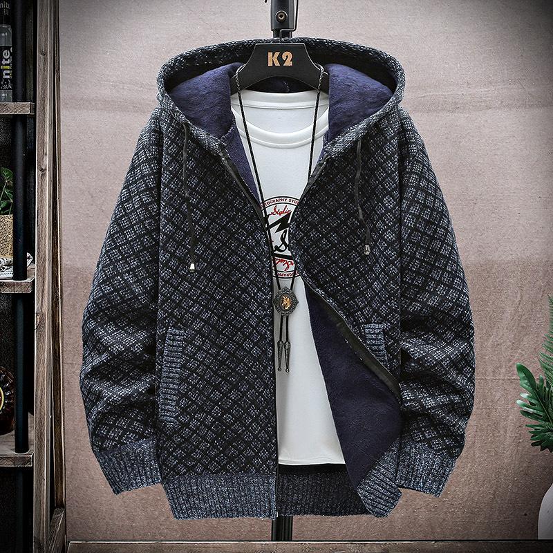 Good Quality Autumn and Winter New Men's Casual Hooded Sweater Jacket Versatile Velvet Thickened Jacket