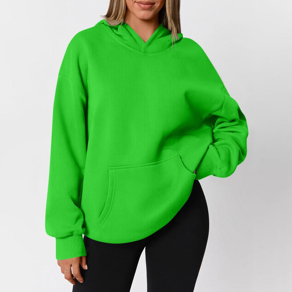 Women's  Fashion Zipper Hoodie Long Sleeve Hooded Pullover Sweatshirt Casual Solid Color Tops With Pockets