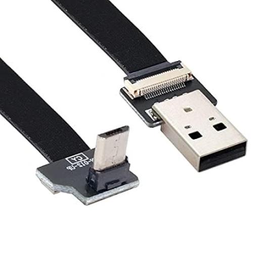 Cablecc 200CM Up Angled USB Male To Micro USB Male Data Flat Slim FPC Cable for Phones 2.0 Type-A 5-Pin FPV, Discs,