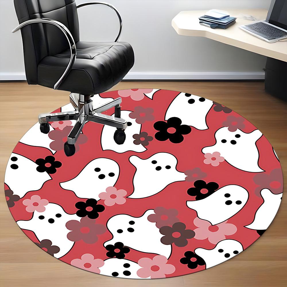 1pc Ghost Floral Office Round Area Rug, Indoor Mat Suitable For Office, Under Office Chairs Bedroom Living Room Home Decor, Room Deco