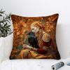1pc Medieval Red Hair Maiden Raven Oil Painting Throw Pillow Cover 2D Double-Side Print Polyester Cushion Case for Sofa Dark Cot