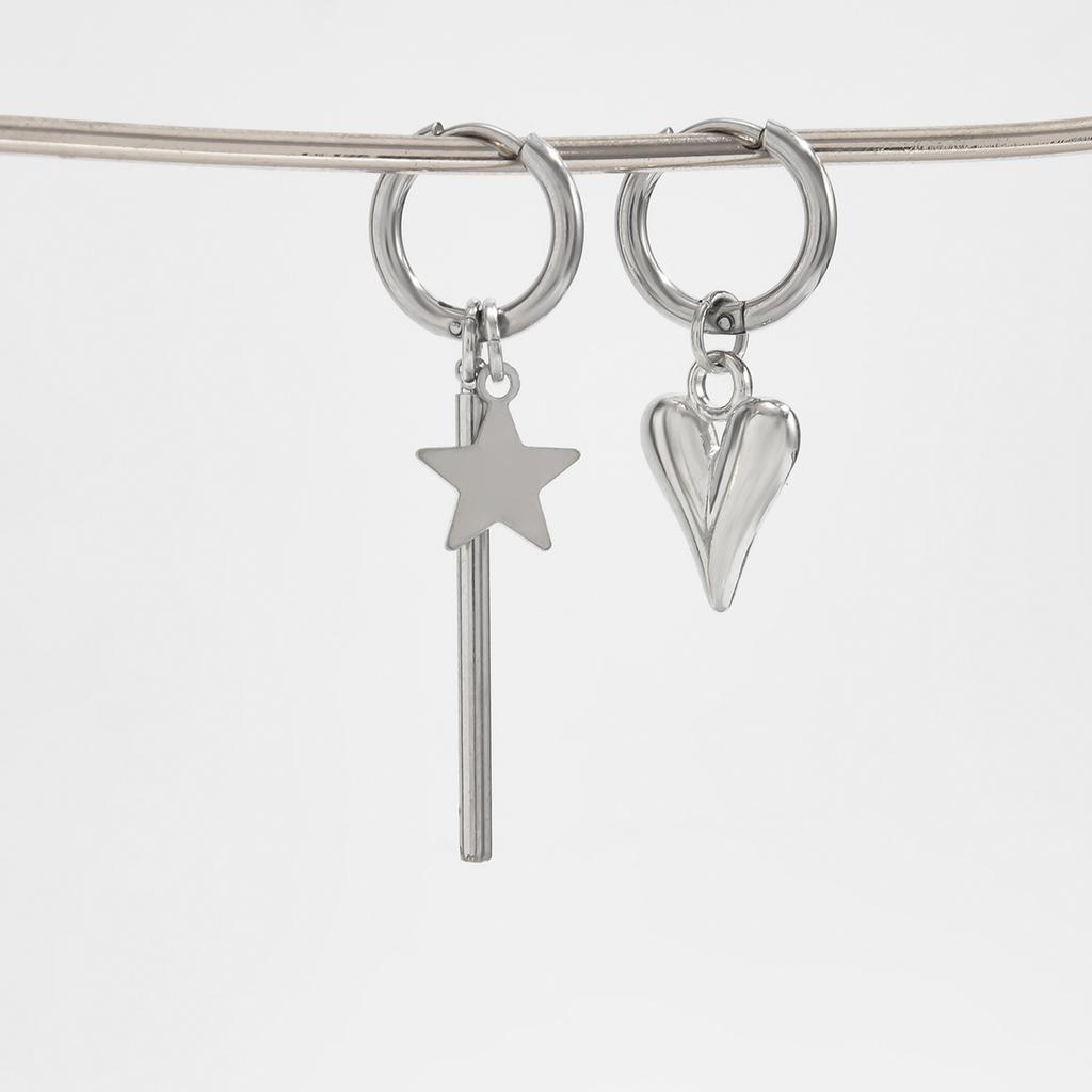 Personality Cold Wind Pentagram Love Pendant Ear Buckle Fashion Irregular Crystal Tassel Ear Ornament Woman