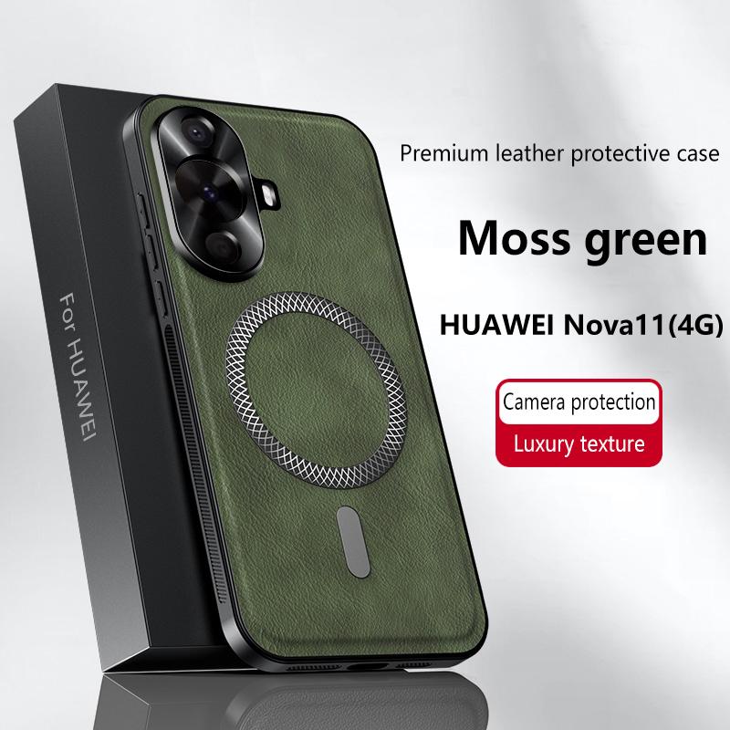 For Huawei Nova 11 Case Magnetic Elegant Leather Wear-Resistant Lens Fully Covered Non-Slip Grip Edge Cover Shell