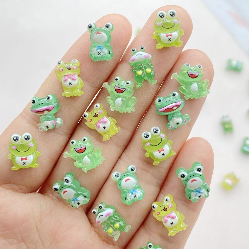 

50pcs Mixed Resin Glitte Cute Cartoon Green Frog Flatback Rhinestone Figurines Nail Art DIY Party Scrapbook Accessories Crafts светло-зеленый