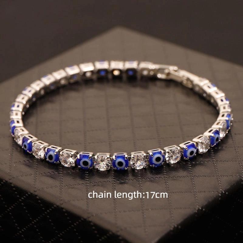 Blaue Böser Blick Verstellbare Zirkonia Tennisarmbänder für Damen Herren Schmuckgeschenke