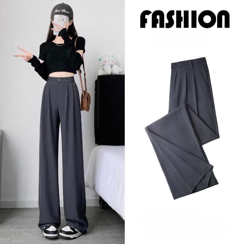 Women's Summer Narrow Version Slim Fit Trousers Lightweight Drapey Casual Straight Leg Suit Pants Wide Leg