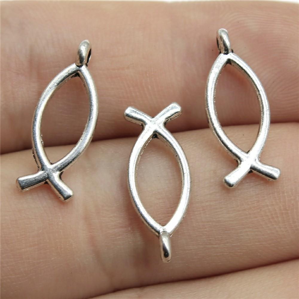 

20pcs Jesus Fish Charms Antique Silver Color Jesus Fish Charms Pendants For Bracelets Christian Fish Charms Making Jewelry