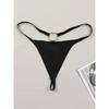 Women's Sexy Panties Thong Metal Decoration At The Back G-Strings Low Rise Brief Solid Black Underwear