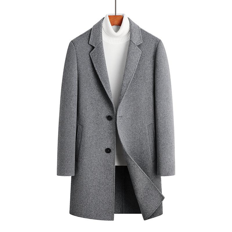 100% Woolen Coat Trench Coat Men's Medium and Long Business Casual Hand-sewn Double-sided Woolen Coat Men's Coat