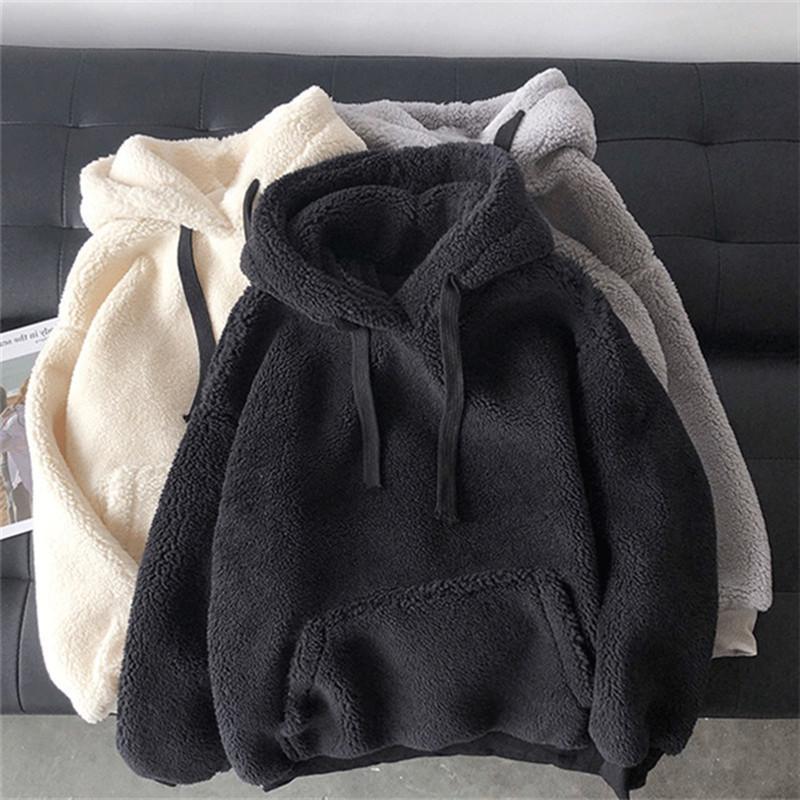 Lamb Wool Sweatshirt for Women In Autumn and Winter Korean Style Fashion Casual Trendy Hooded Plush Velvet Thick Loose Jacket Top