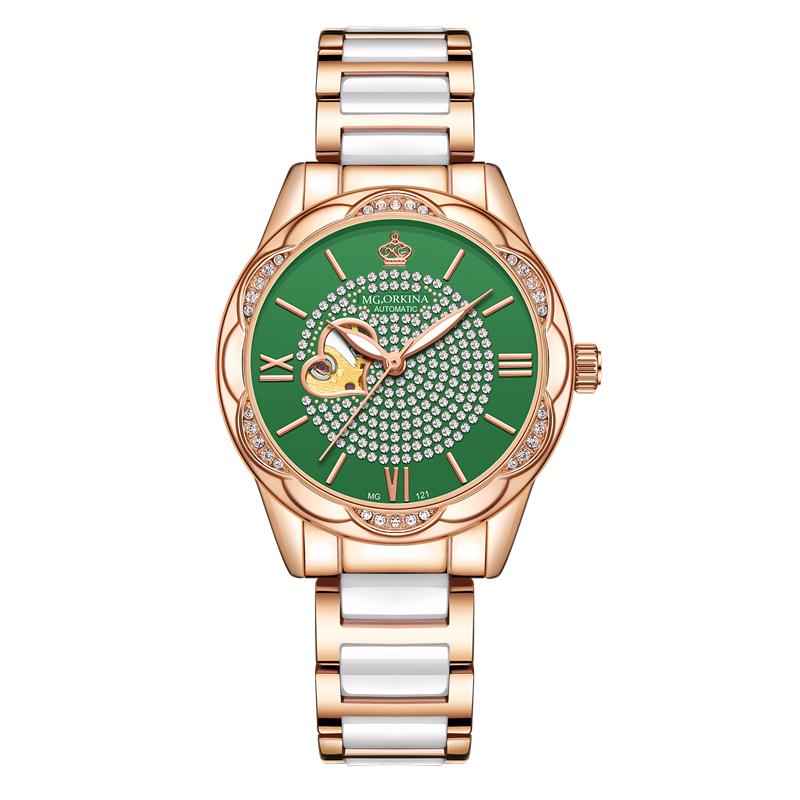 MGORKINA MG121 Women's Watches Luxury Diamond Design 3ATM Waterproof Ladies Automatic Mechanical Watch Women Ceramic Wrist Watch