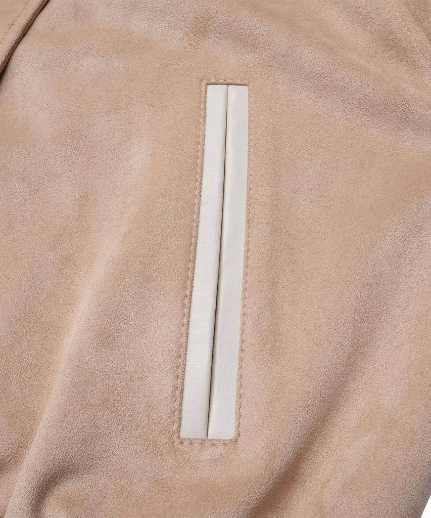 Doffsept Vegan Leather Suede Varsity Jacket In Beige