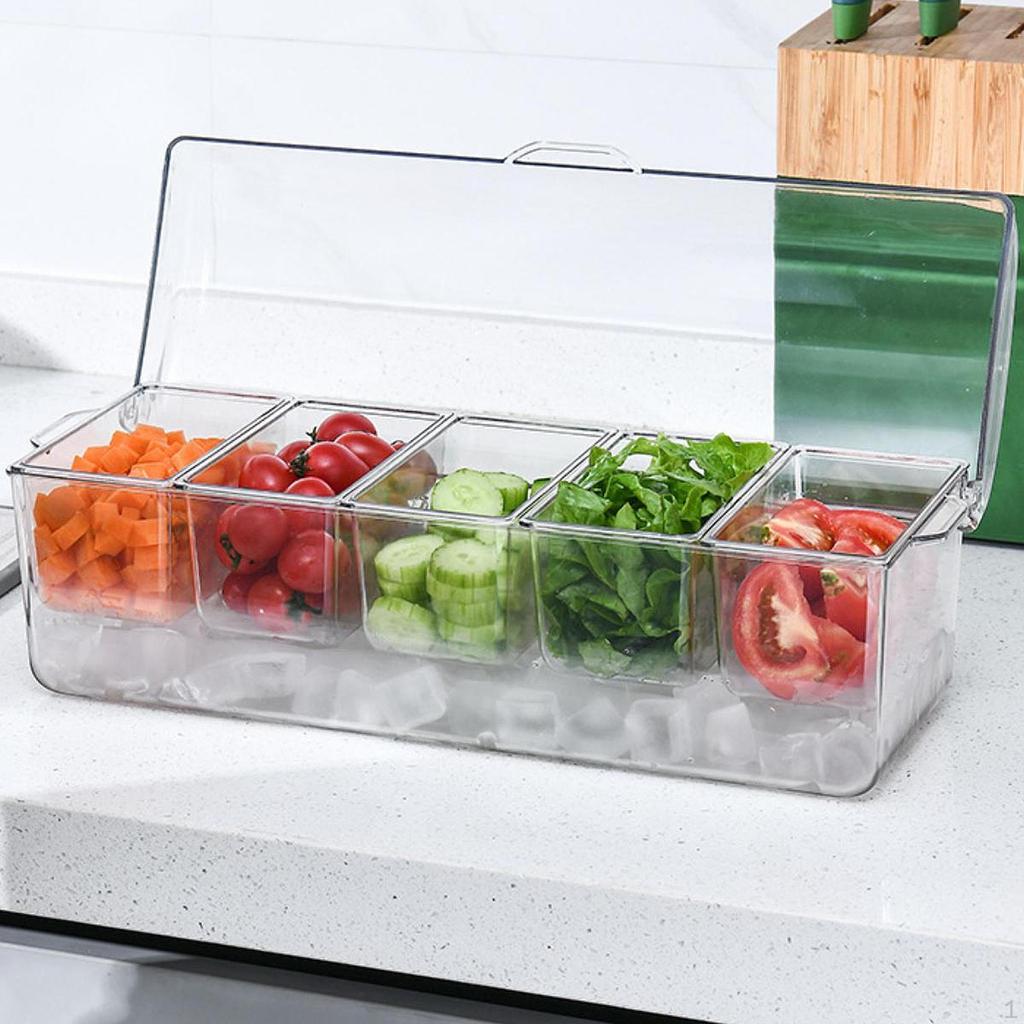 Ice Chilled Serving Tray with 5 Compartment Platter Dish Food Container for Indoor and
